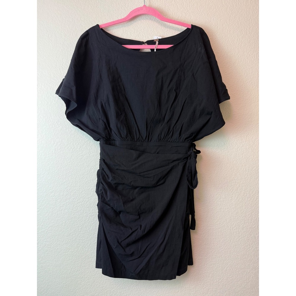 Free People Black Ruched Side Tie Open Back Mini Dress Size Small